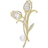 Rhinestone Tulip Brooch Pin for Women Fashion Elegant Botanical Flower Vintage Brooch Lapel Pin Delicate Pink Tulip brooch Wedding Banquet Gift