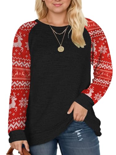 DOLNINE Christmas Sweatshirts for Women Plus Size Winter Loose Fit Tops 2022 Trendy Shirts BLCC 20W at Amazon