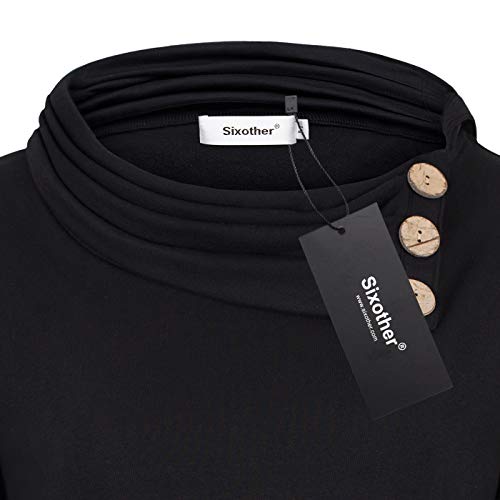 Sixother Black Tunic Hoodie for Women, Easy Fit Novelty Trendy Classic Petite Blouse for Fall Baggy Unique Semi-Formal Career Tops with Button XL Casual Blusas De Mujer De Moda En Oferta