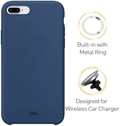 Magnetic Phone Case for iPhone 8 Plus, Digi Liquid Silicone Gel Rubber Full Body Shockproof Drop Protection with Built-in Invisible Metal Ring Compatible with QI Magnetic Wireless Car Charger