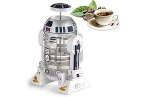 TEENKON French Press Insulated 304 Stainless Steel Coffee Maker, 32 Oz Robot R2D2 Hand Home Coffee Presser, with Filter Screen for Brew Coffee and Tea (White)