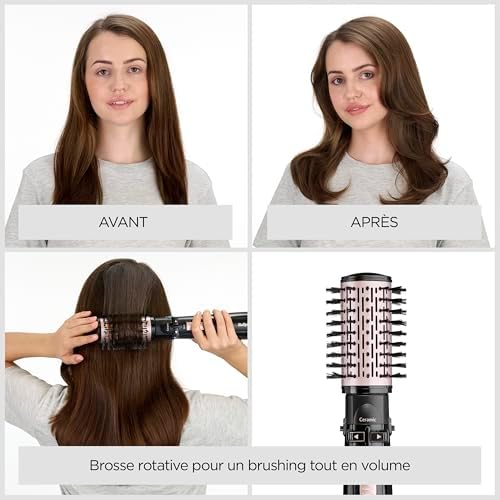 Brosse soufflante rotative Dry, Straighten and Style - Pour sécher, lisser et mettre en forme, Fonction ionique, Avec 4 accessoires interchangeables, Noir, AS200E