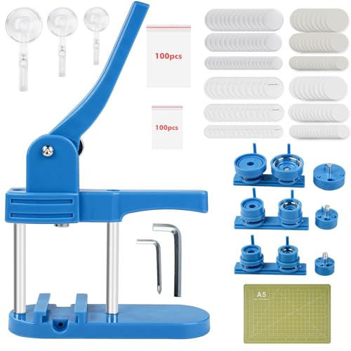 Button Making Machine, 25mm/32mm/58mm 3 in 1 Round Badge Press Kit with 300 Pieces Buttons for Gifts and Pins, Dark Blue