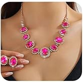 Missgrace Women Black Green Colorful Rhinestone Crystal Bridal Choker Necklace Earrings Sets Necklace Simple Pink Earrings Set for Wedding Brides Bridesmaid