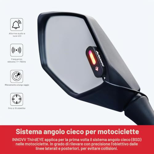 INNOVV ThirdEye Motorcycle Blind Spot Assistant with AK and Opt Alarm Waterproof Motorcycle Assistant Detect Side and Rear Hazard for Motorcycles E-Bike (Mirror Version)