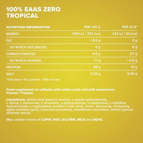 ® 100 Percent EAAs Zero Tropical 500g - Aminoacidos Esenciales en Polvo - EAA con BCAA - Sin Azucar - Suplemento Alimenticio para Nutricion Deportiva