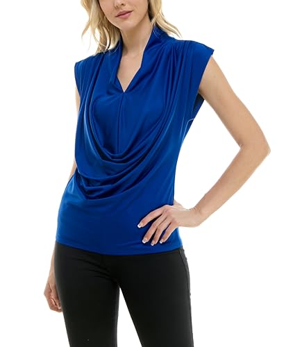 Zac & Rachel Women's Pull On Sleeveless DTY Cowlneck Knit Top, Surf The Web, 1X
