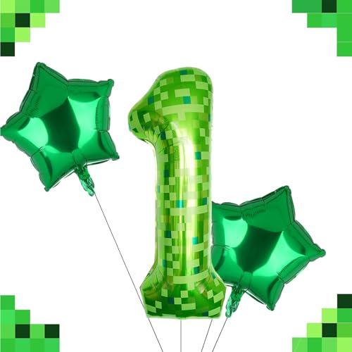 Photo 1 of 40 Inch Green Pixel Miner Number 1 Foil Balloon Set 5Pcs Large Mylar Mining Theme 1st Number Balloons for Boys Girls Pixel Cubes Video Game Birthday Party Decorations and soft baby einstein book