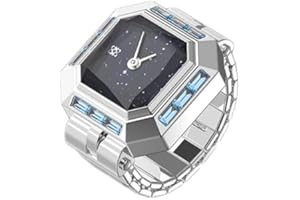 PASCAL Sofia Prism Cocktail Watch Ring for Women, Mini Timepiece with Lab-Grown Gemstones & Sapphire Crystal, Quartz Finger Watch with Expansion Band Fits US Ring Size 6–10