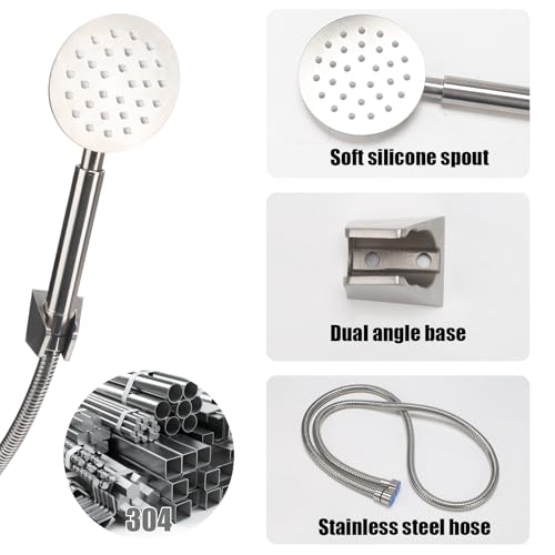 FALSKT Bath Tap with Hand Shower, Stainless Steel Bathtub Mixer, Wall Mounted Single Lever Shower Tap, Outdoor Shower Mixer Tap for Bathrooms, Tubs, Silver