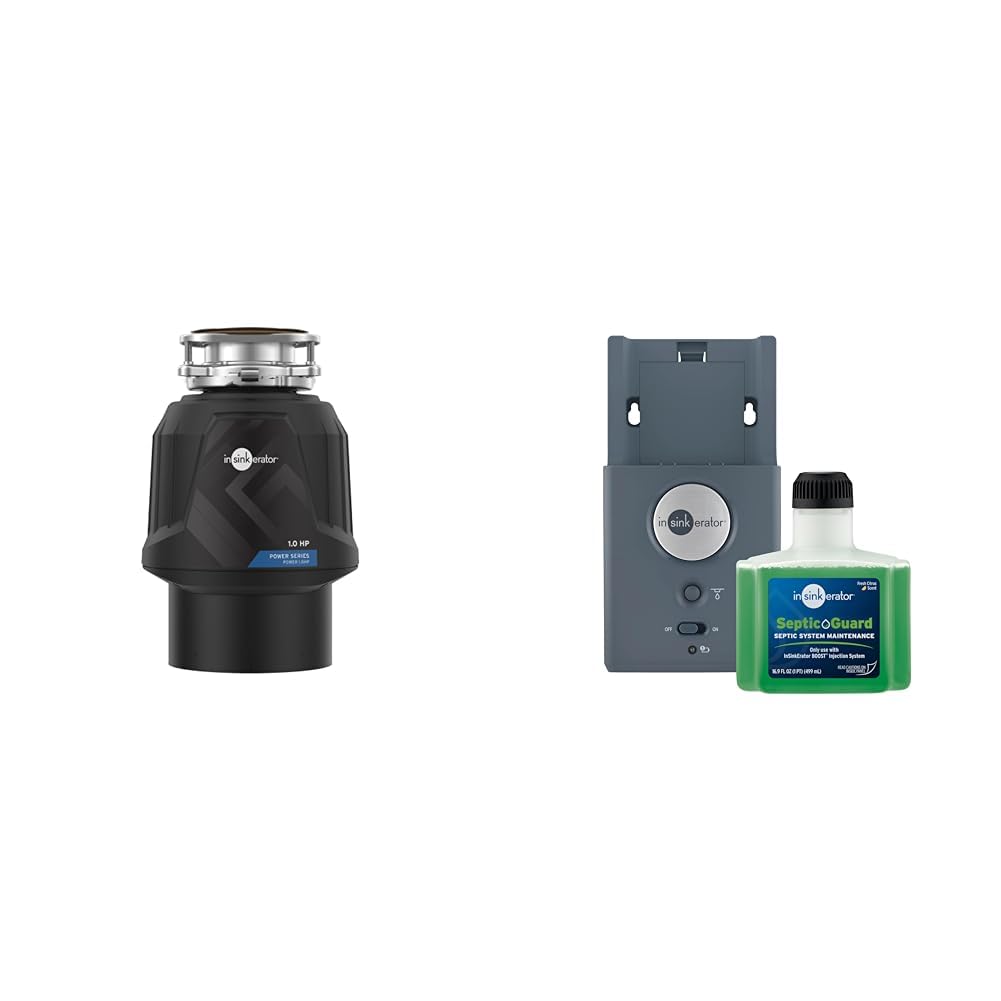 InSinkErator Power 1HP Garbage Disposal, Power Series EZ Connect Continuous Feed Food Waste Disposer + InSinkErator BOOST Injection System with Septic Guard Solution, Septic System Maintenance BST-SG Image