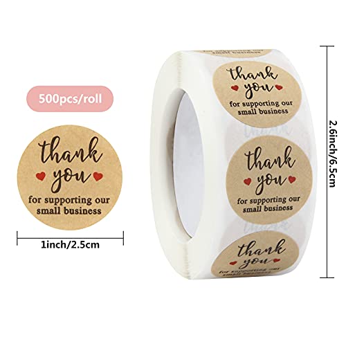 Thank You Stickers Small Business - 4 Rolls 2000 Pieces Thank You Stickers Labels for Envelopes, Bubble Mailers and Gift Bags Packaging , 1 Inch，500 Pieces Each Roll
