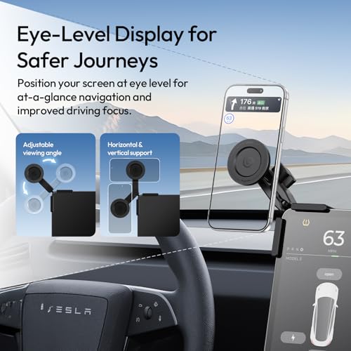 ULANZI Phone Mount for Tesla, Magnetic Car Phone Holder for Tesla 3/Y/S/X Screen Accessories, 360° Adjutable Strong Magnet Phone Mount for Car Compatible with iPhone 17 16 Pro Max, Tesla Accessories