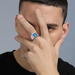 U7 Blue Stone Men Stainless Steel Square Signet