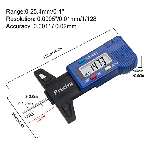 Tire Tread Depth Gauge, Preciva LCD Digital Tire Tread Depth Gauge Tool