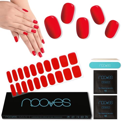 NOOVES NAILS - Pellicola per unghie in gel preforato premium - Crimson Red - Rosso | Strisce per unghie in gel semi-durato| Adesivi per unghie semi-permanenti in gel| Gel Nail stickers| Unghie in gel…