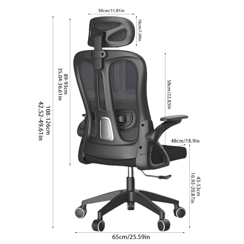 Gyhhxlh Ergonomic High-Back Mesh Office Chair: Adjustable Lumbar/Headrest/Armrests, 360° Swivel, Height & Rocker Adjustment, Latex Seat Cushion, Load Capacity: up to 265lbs/120kg, Black