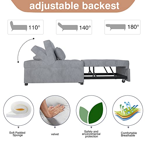 Velvet Convertible Sofa Bed, 4 in 1 MultiFunction Folding Ottoman