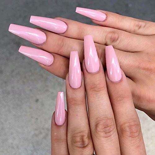 Victray Glossy Coffin Press On Nails Full Cover Pink False Nail Acrylic Nail Tips Fake Nails For Women And Girls 24pcs Pricepulse