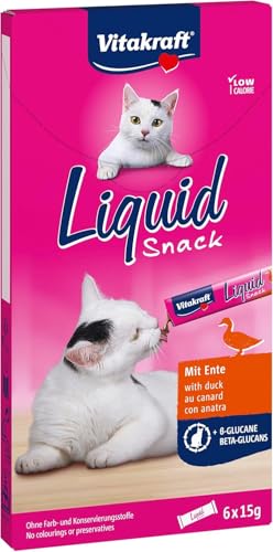 - Liquid Snack, Friandises pour Chats, Snack Crémeux, avec Canard Et Bêta-Glucanes, en Sachets Individuels, Améliore Les Défenses Immunitaires (1 Paquet 6X 15G)