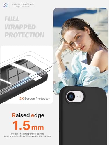 GOODVISH 3 IN 1 for iPhone 17e Case/iPhone 16e Case Liquid Silicone, [with 2 HD Screen Protector][Full Body] Protective Cover Anti Slip Slim Soft Microfiber Lining iPhone 17 e Phone Case, Black