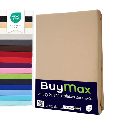 Buymax® Spannbettlaken 60X120Cm Baumwolle 100% Kinderbett Spannbetttuch Baby Bettlaken Jersey, Matratzenhöhe Bis 15 Cm, Farbe Sand