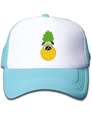 Kid's Pug Wears Glasses And Pinapple Trucker Mesh Baseball Cap Hat Trucker Hats Black