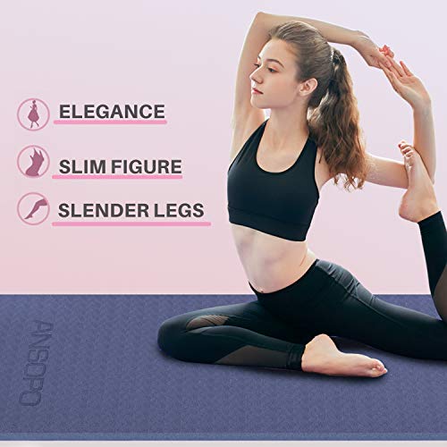 ANSOPO Tapete de Yoga Antideslizante con Premium Material ecológico TPE 10mm Agarre de Alto Rendimiento, Acolchado Ultra denso para Ejercicio, Yoga y Pilates（10mm）