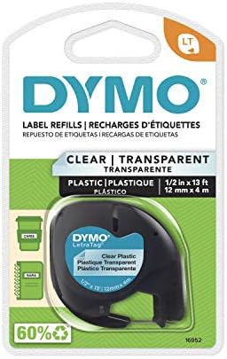 DYMO - DYM16952 Authentic LetraTag Labeling Tape for LetraTag Label Makers, Black Print on Clear pastic Tape, 1/2'' W x 13' L, 1 roll (16952)