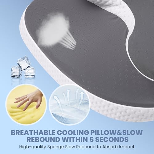 A-Pce Memory Foam Pillow for Neck and Shoulder Pain–Orthopedic Cervical Pillow,Queen Size 65*39CM, Medium Firm Support,Removable & Machine Washable Ice Silk Cover for Side/Back/Stomach Sleepers–Gray