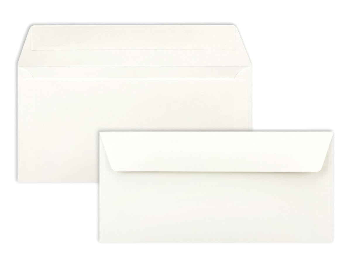 Envelopes DIN Long – Natural White – Premium Quality – 110 g/m² – 110 mm x 220 mm – Very Stable – Self-Adhesive – Quality Brand: Neuser Colourful 75 Umschläge natural white