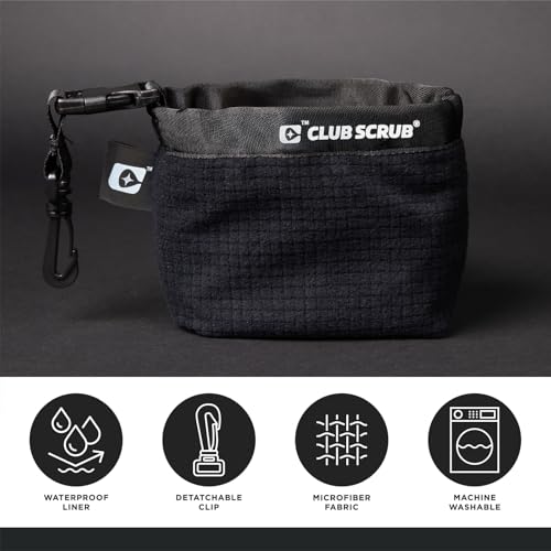 Club Scrub Golf Club and Golf Ball Cleaning Bag, Waterproof Clean Face Technology Liner, Detachable Clip, Machine Washable, Cleans Club Grooves, Dry Exterior (Neoprene or Microfiber Option Available)