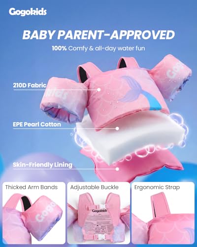 Gogokids Toddler Swimming Float Vest, Arm Bands Kids Swim Vest with Shoulder Harness Baby Floats Swimming Training Jacket for 1-6 Years / 11-30 kg Boys Girls Perfect for Pool, Learn to Swim and Beach