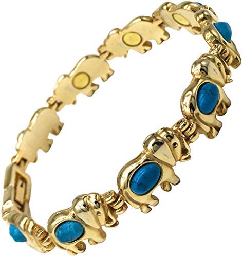 Ladies Magnetic Bracelet for Women - Natural Turquoise Gemstones - Fits Wrists up to 7.5" fully adjustable - with Jewellery Gift Box