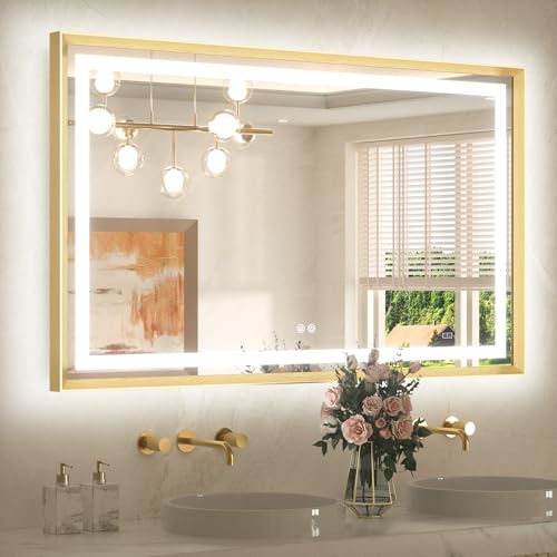 TETOTE Large Bathroom Mirror Brushed Gold Metal