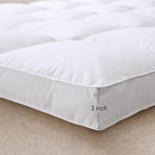 LeWinBedding Goose Feather Mattress Topper,3” Thick Feather Bed Topper