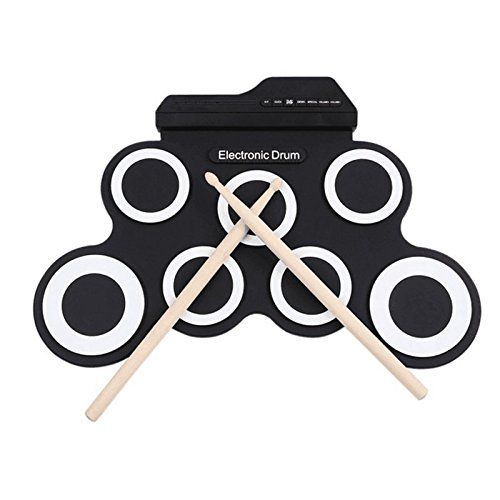 Wiiguda@ Roll-up Drum Portable Electronic Drums Kit Foldable Drum Practice Pads with Drum Sticks Digital Music Pad Instrument for Beginners and Children Gifts for Teenage Boys