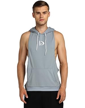 Mens Bodybuilding Stringer Hoodie Gym Tank Top Racerback Hoodie