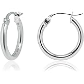 Sea of Ice Silver Round Tube Hoop Earrings for Women 925 Sterling Silver Plated – Cool and Chic Hoop Earrings – 15-60mm Sterling Silver Earrings Hoops with Round-Tube Design – 2mm Tube