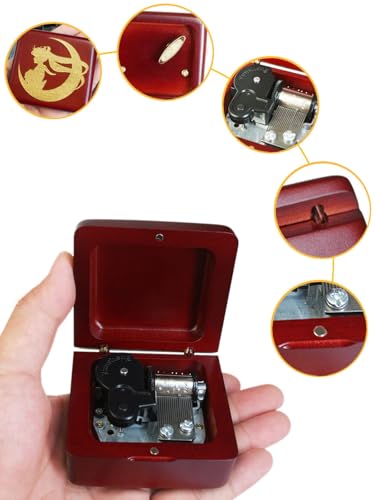 Sinzyo Sailor Moon Music Box Vintage Wood Carved Wind Up Musical Box Gift For Christmas,Birthday,Valentine's Day(Wine Red Box)