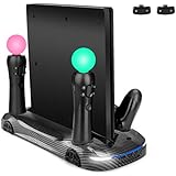 LIDIWEE Vertical Stand for PS4 Pro/Slim with Dual Cooling Fan, Dual Controller Charger Station/PS Move Charging Port, 3 USB HUB Port, Carbon Fiber Appearance