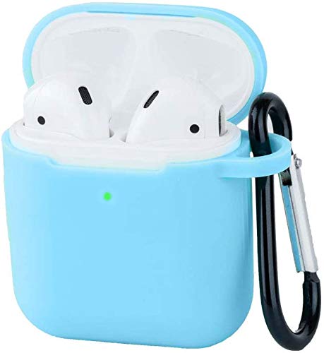 AirPods Case Silicon with Earbuds Strap and Keychain Upgraded Ultra-Thin Soft Skin Cover Compatible with Apple AirPods 2 & 1 (AirPods Case-Blue)