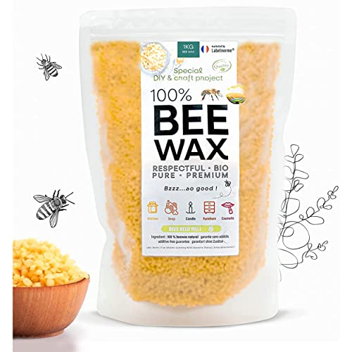 Labelnorme - Pastiglie di Cera d'Api Pura Biologica 1 kg - Qualità pura e naturale per candele, saponi, depilazione, cosmetici, creme per la pelle e balsami per labbra - produzione Premium 1000 g