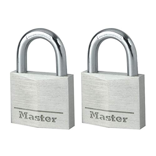 Master Lock 9140EURT Confezione da 2 Lucchetti a Chiave in Alluminio, Grigio, 4 x 5.9 x 1.3 cm