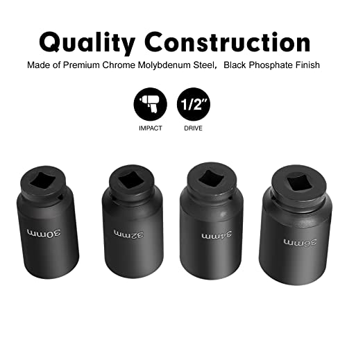 TYFYB Impact Socket Set,1/2 inch Drive Spindle Axle Nut Socket Set 4PC