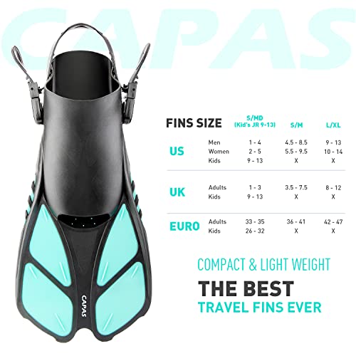CAPAS Snorkel Fins, Swim Fins Travel Size Short Adjustable for