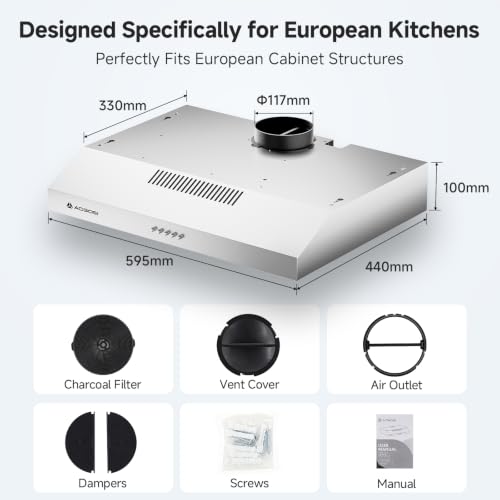 AAOBOSI A++ Cappa Aspirante 60 cm, 3 Livelli di Potenza, 230m³/h Cappa Cucina, Ricircolo e Scarico Aria con Filtro, Dotato di LED, Acciaio Inox Argento