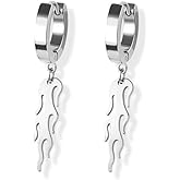 316L Stainless Steel Flame Dangling Huggie Hoop Earrings, Sold as a Pair