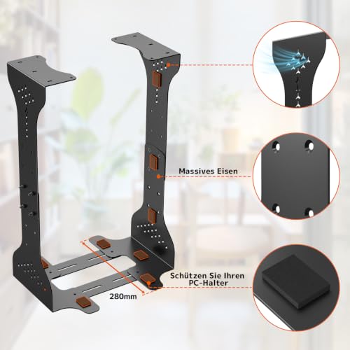 PUTORSEN PC Holder Under Desk, Maximum Width up to 340 mm, up to 35 kg Load Capacity, PC Underdesk Mount with Protective Pad, Heavy Duty Computer Case, Black