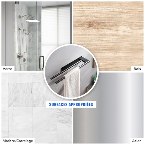 LD3W Black Stainless Steel Towel Rack, Rust Resistant, Easy Installation Either By Screw Or Self-Adhesive, Compact Design, Durable Towel Rack, Bathroom Or Kitchen (Black)